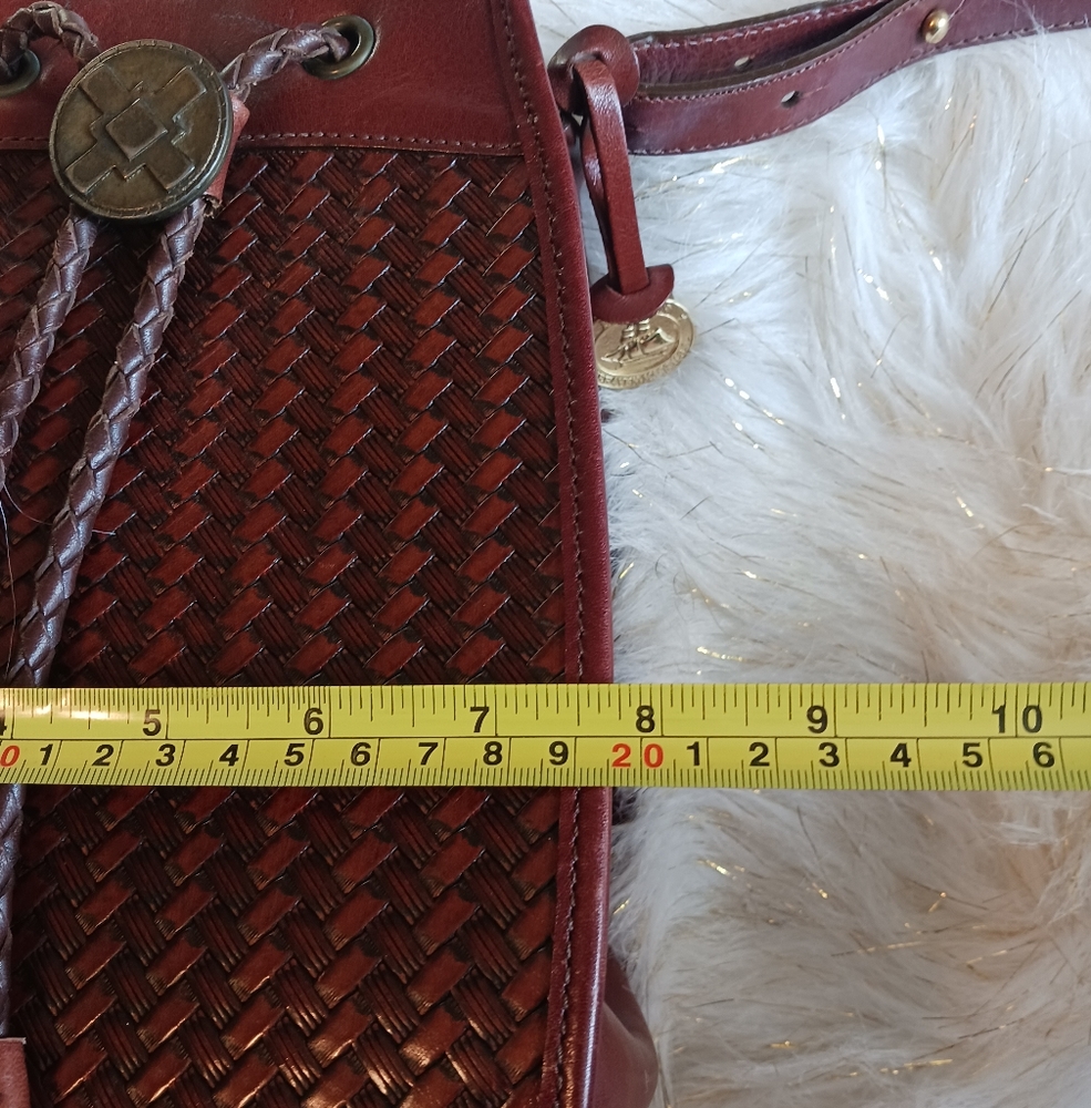 Brahmin Woven Leather Bucket Bag in Burgundy - Picture 12 of 14